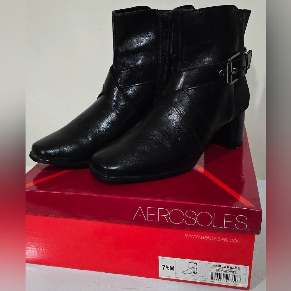 AEROSOLES | World Peace Women's Ankle Boots | Sz 7.5 | Black | NIB